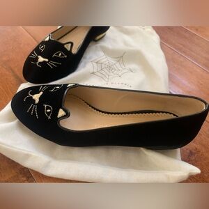 Charlotte Olympia Kitty Valet Flat, 36, Black, like new